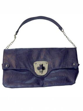 Vintage Inspired Faux Leather Handbag Clutch Purple Silver-tone Hardware